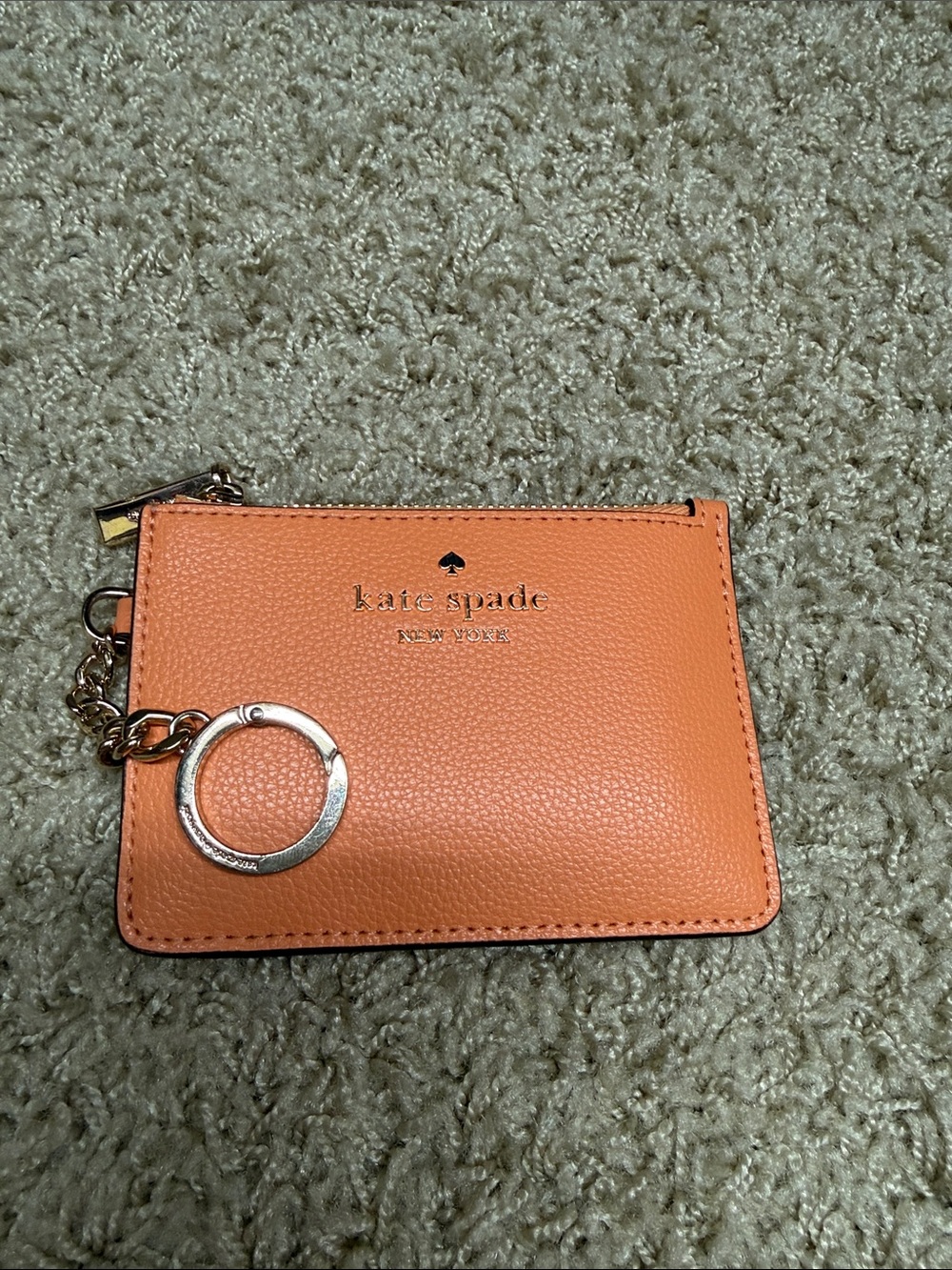 kate spade Orange Pebbled Leather Card Case with Keyring